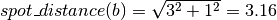 spot\_distance(b) = \sqrt{3^2 + 1^2} = 3.16